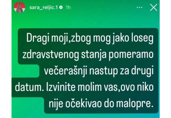 Sara Reljić - Instagram objava- zdravlje