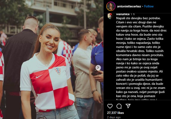 Antonija Čerkez Instagram objava - podrška