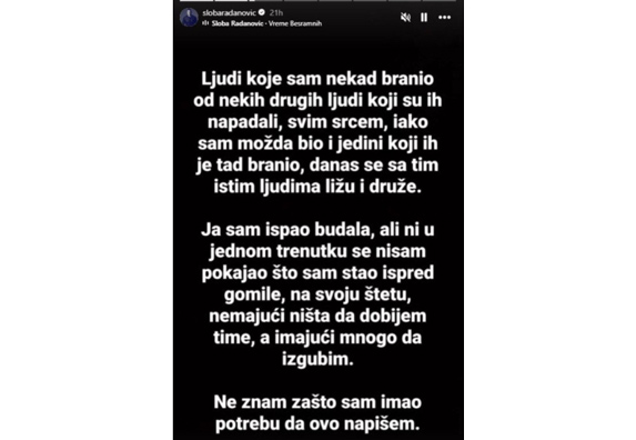 Pevač Sloba Radanovic izneo svoje misljenje na Instagramu
