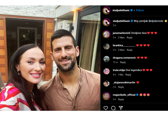 Slađa Delibašić i Novak Đoković zajedno poziraju na Instagramu