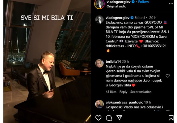 Vlado Georgiev najavio premijeru nove pesme 